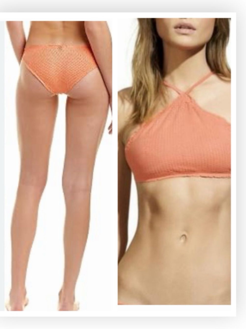 ViX Scales Halter Piping Bikini Top & Bottom peach NWT $212